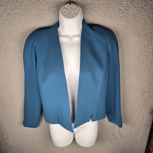 Coldwater Creek Blazer Jacket 8P Turquoise Blue Cropped Open Front